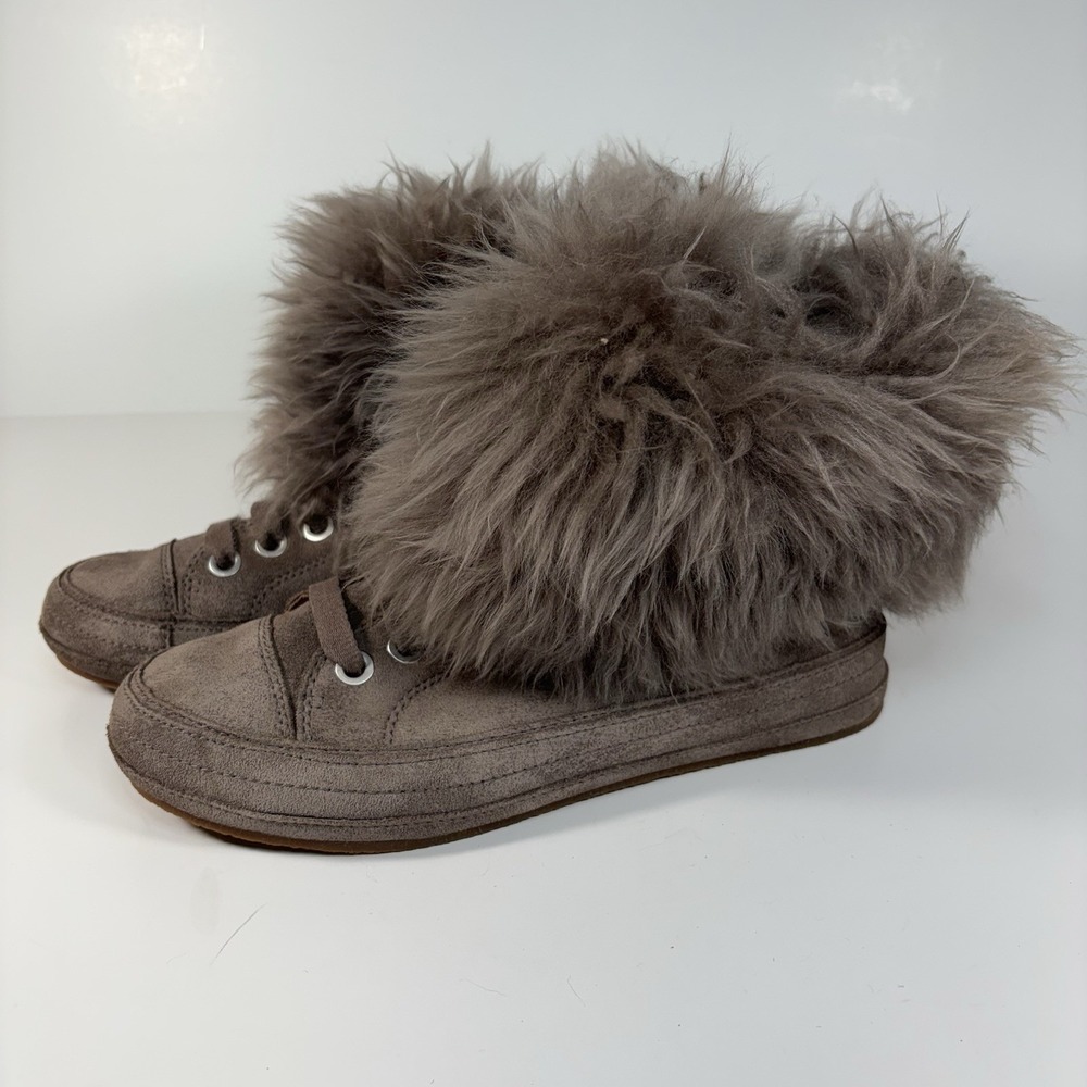 UGG Australia BOOT SNEAKER ANTOINE FUR Gray Size 8 Side Zip Lace Up Shoe